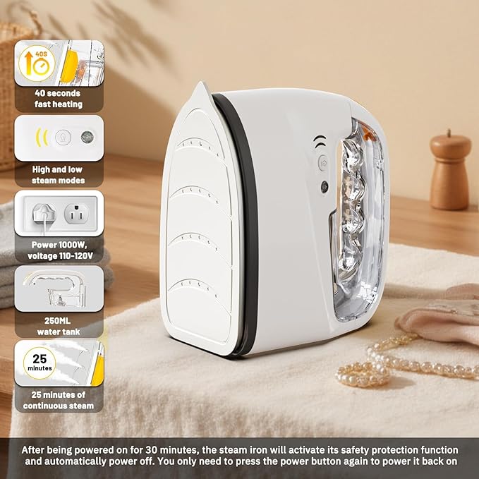 2-in-1 Steam Iron & Garment Steamer for Clothes, 0.78oz/min Powerful Steam, 35dB Quiet, 30s Heat Up, Ceramic Plate (280°F), 360° Rotation, 250ml Tank, Portable for Home Travel (New Model)