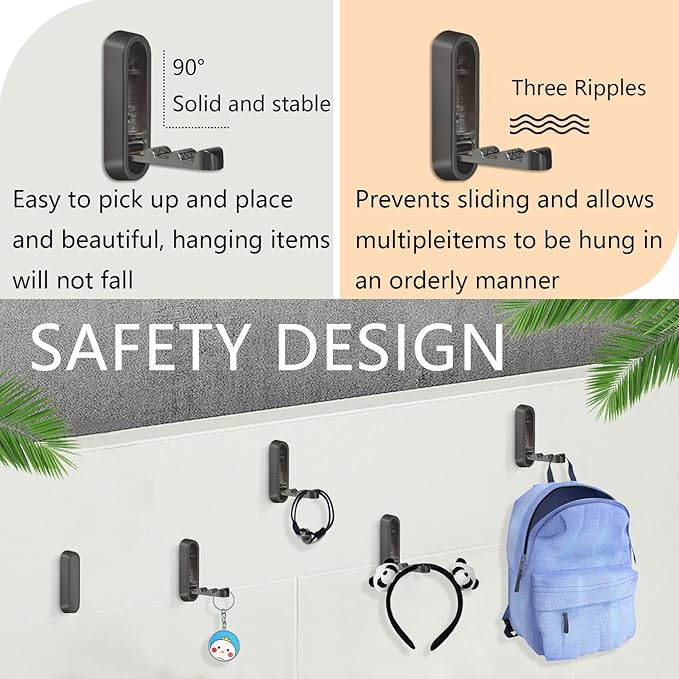 4PCS Folding Coat Hooks, Flip Down Hook, Foldable Gold Hook Wall, Heavy Duty Invisible Folding Hooks for Hanging Coats, Bags, Hats, Cooking Utensil, Bathrobes, Keys (Black)