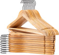 JS HANGER Wooden Hangers 20 Pack, Natural Wood Suit Hangers with Non Slip Shoulder Grooves, Clothes Hangers for Coats, Shirts, Jackets, Pants, Suits