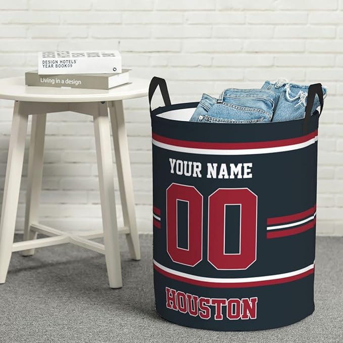 Custom Houston Laundry Hamper Personalized Laundry Basket Customized Name And Number Collapsible Storage Basket for Bedroom Bathroom Living Room Gifts