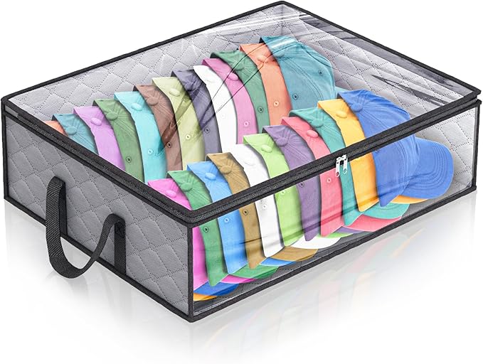 Fixwal Wide Hat Storage for Baseball Caps Organizer with 2 Sturdy Handles Hat Bags Holds Up to 40 Hats Foldable for Home Travel