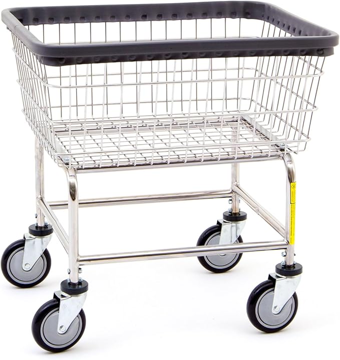 R&B Wire® 100E Heavy Duty Wire Laundry Cart | 2.5 Bushel | Steel Frame with Chrome Finish | Commercial Laundry Basket | Industrial Bumper | 5" Clean Wheel System™ Casters