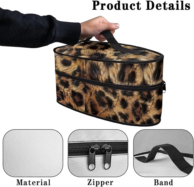 Leopard Print Clothes Iron Storage Case Fits for Accessories Travel Irons Handheld Decorative Iron Storage Bag with Smooth Zipper