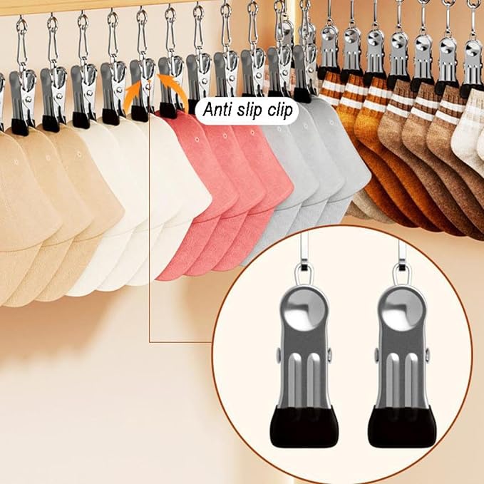Closet Organizer with 12 Clips, 360° Rotating Pants Hangers for Jeans Leggings Skirts, Space Saving Hanging Storage for Scarves Hats Ties Socks, Multi-Purpose Rack for Bedroom Closet Wardrobe (B)