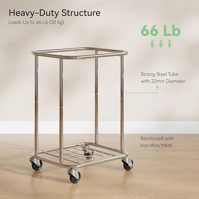 Laundry Basket with Wheels 150L/40Gal, Rolling Laundry Hamper with Steel Fram and Removable Washing Bag,Laundry Sorter Cart for Laundry Room,Hotel,Dorm,Cream and Silver