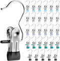 Senbowe 30 Pack Heavy Duty Clothes Pins, Boot Hangers for Closet, Laundry Hook Hanging Clips Clamps for Closet Organizer Pants Hats Socks Towels Clips, Clothespins Hanger for Travel Handbag Legging