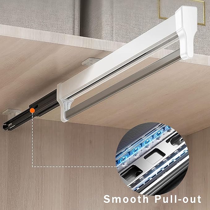 Pull Out Closet Valet Rod, Adjustable Sliding Heavy Duty Steel Top Mounted Clothes Storage Hanger Rail for Closet Wardrobe (547mm/21.5inch)