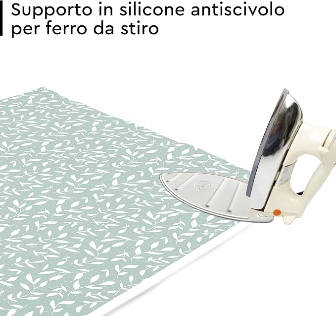 Encasa XO Ironing Mat/Pad (Large 48"x28") with 3mm Padding & Silicone Iron Rest for Steam Pressing on Tabletop or Bed - Heat Resistant, Portable, Quilting & Travel Blanket - Green Leaflet