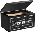 Dryer Sheet Holder with Lid, Wooden Laundry Room Organization and Storage, Large Capacity Softener Sheets Dispenser, Fabric Softener Container for Laundry Room Bathroom (Black)