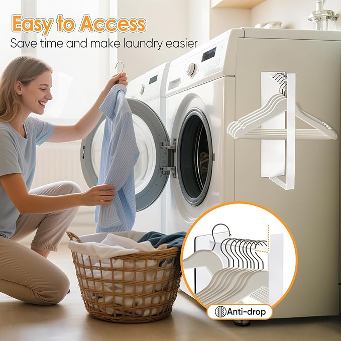 Magnetic Hanger Organizer, Strong Magnetic Hanger Holder for Washing Machine Laundry Room Organization Space Saving Hangers Storage Rack Stacker, White