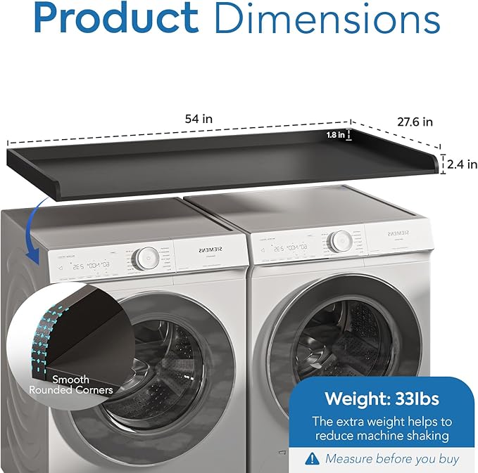 Washer Dryer Countertop, 27.5" x 54" Washer and Dryer Countertop with Non-Slip Pad,Large Laundry Topper for Laundry Room Organization,Black