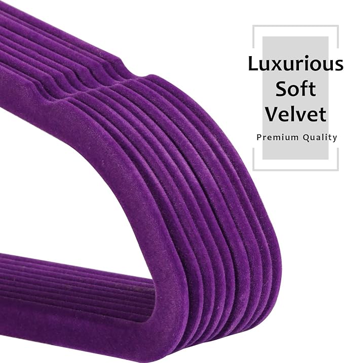 VECELO Premium Velvet Clothes Hangers Suit Heavy Duty (25 Pack)-Non Slip & Space-Saving with 6 Finger Clips & Tie Rack Excellent for Men and Women，Dark Purple