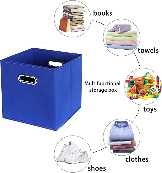 Fabric storage bins Cubes, Fabric Cube Organizer with Handle, Foldable Cube Bins for Cloth or Accessary Storage, 11x11x11, Set of 6, (Dark Blue)
