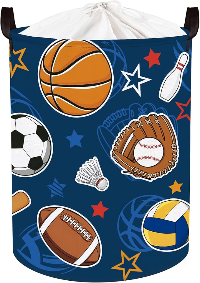 Clastyle Cartoon Sport Ball Laundry Basket Kids Clothes Book Storage Basket Gift Toy Box for Bedroom Decor,Football,36x45 cm
