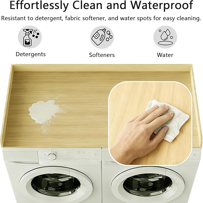Fabuday Wood Washer Dryer Countertop for Laundry Room - 54'' W x 27.5'' D x 3.2'' H Laundry Counter Table for The Top with Edge, Storage and Organization Over Washing and Dryer, White Oak