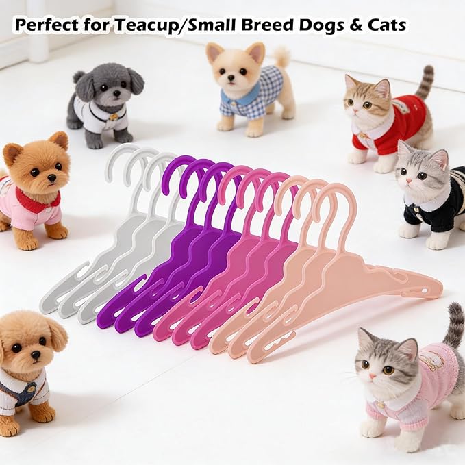 12Pcs Dog Clothes Hangers for Small Dogs & Cats, 7 Inch Non-Slip Durable Plastic Pet Hangers for Chihuahua/Maltese/Yorkie Outfits, Assorted Colors