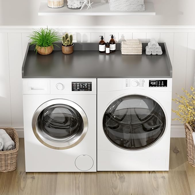 Washer Dryer Countertop, 27.5 x 54 Inch Washer and Dryer Countertop for Laundry Room Organization with Edge Wooden, Grey