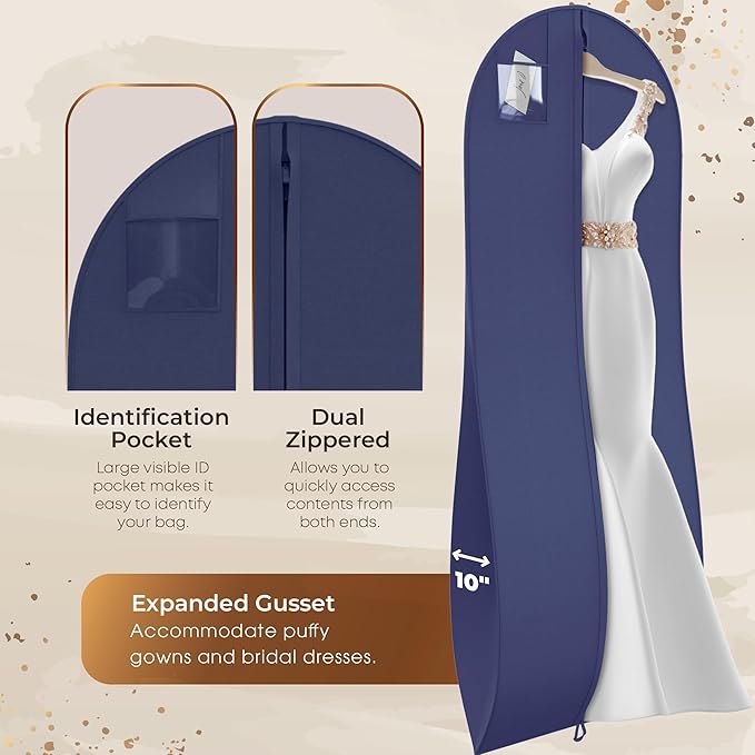 72" Tapered Long Dress Bags for Gowns - Wedding Dress Garment Bag for Dresses - Long Garment Bags for Hanging Clothes & Closet Storage, Dress Bag for Airplane