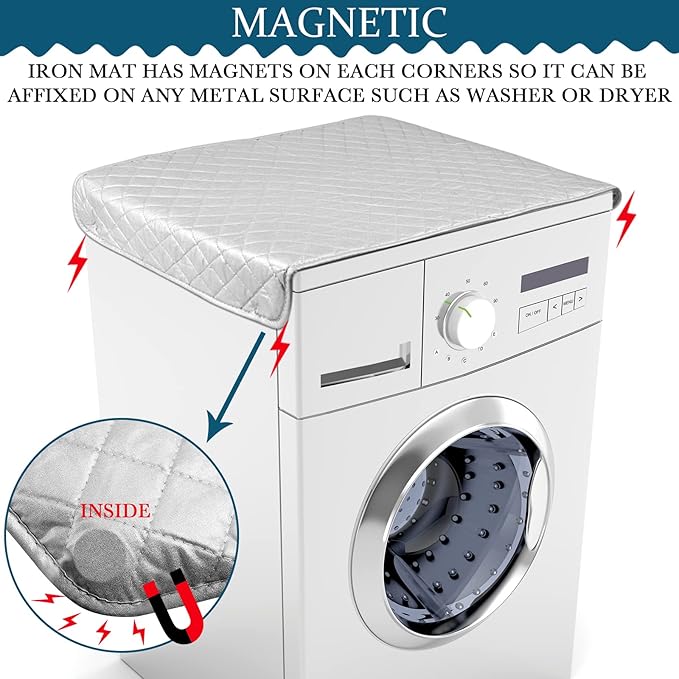 Oudain 2 Pieces Magnetic Ironing Mat Heat Resistant Ironing Blanket Portable Travel Folding Ironing Pad Iron Board Alternative Cover for Washer Dryer Table Top Laundry Clothes, 33 x 19, Grey