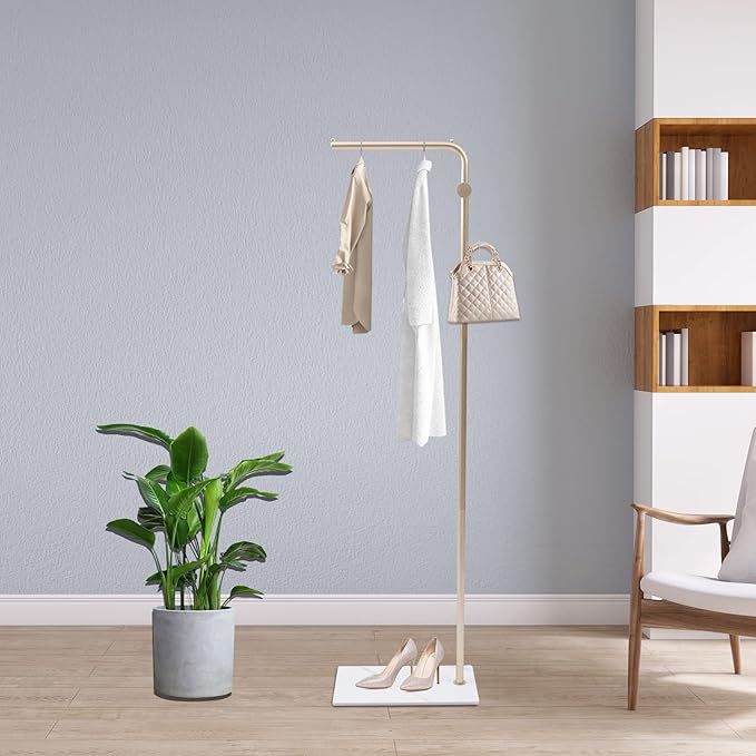 67in-Boutique Retail Display Clothing Garment Rack with Storage Base and Hooks, Heavy Duty standing Coat Rack Hanging Clothes, Bags, Hat and Shoes for Entryway Bedroom Clothing Stores