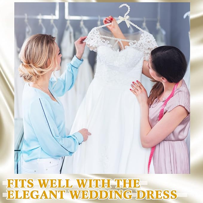 Threan 30 Pcs 16 Inch Pearl Clothes Beaded Clothing Hanger with Ribbon Bowknot Metal Elegant Clothes Standard Hanger for Women Bride Wedding Dress Coat Shirt