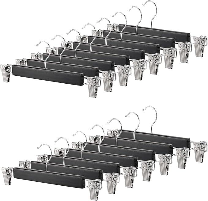Tosnail 15 Pack 14-Inches Natural Wooden Hangers Skirt Pants Clothes Hangers with Clips Jeans Hangers - Black
