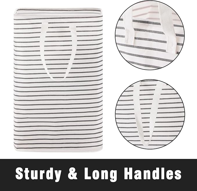 100L Large Collapsible Laundry Basket, Freestanding Clothes Hamper with Easy Carry Long Handles, Waterproof Washing Bag for Bedroom, Bathroom, and Nursery (Grey, 1 Pack)