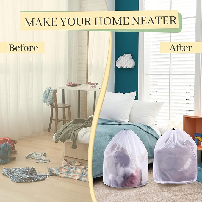 30 Pcs 24 * 32 Inches Fine Mesh Laundry Bag with Drawstring Large Heavy Duty Mesh Bag Machine Washable Sheet Drawstring Net for Delicates College Dorm