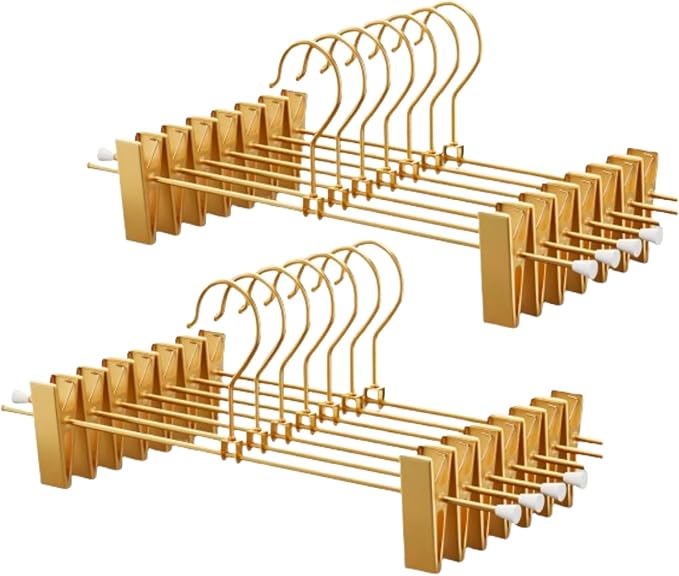 Gold Pants Hangers with 2-Adjustable Clip,Skirt Hangers Metal Clip Hanger for Clothes Shorts Trouser