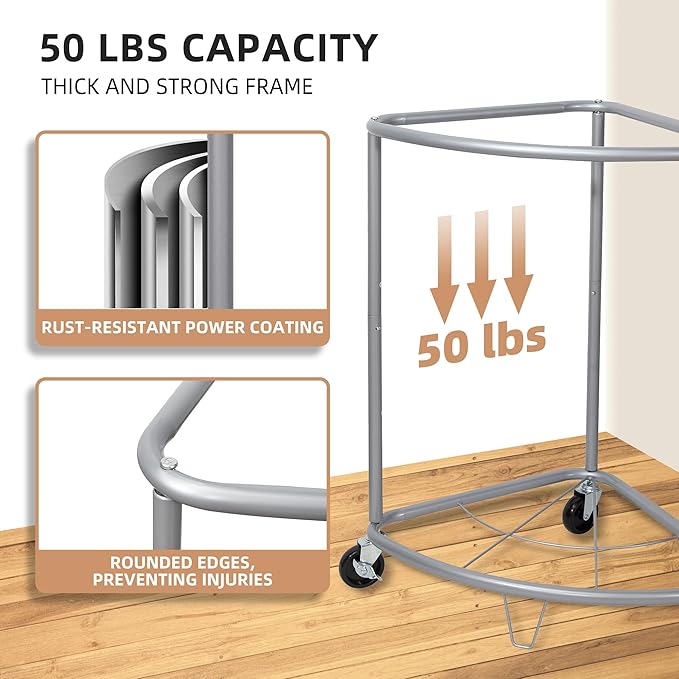 STORAGE MANIAC Corner Laundry Hamper, 110L Commercial Laundry Hamper with Heavy Duty Steel Frame and Removable Bag, Industrial Rolling Laundry Sorter, Heavy Duty Laundry Basket Organizer, Beige