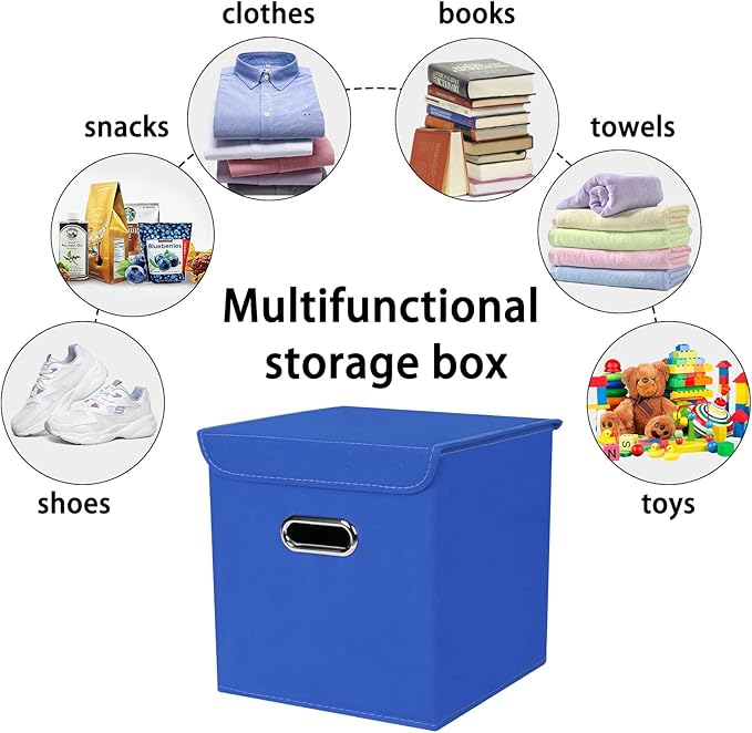 Closet Organizers Fabric Storage Bins With Lids Collapsible Cube Storages Organizer Basket With Handles,Storage Boxes for Clothes Storage,Office,Toys,3 Pack,（Dark Blue