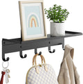 Wall Shelf with Hooks, Metal Coat Rack Wall Mounted with 5 Hooks, 17 Inch Clothes Hooks Entryway Coat Hangers Storage Clothes, Bags, Purse, Keys for Living Room, Bedroom, Black