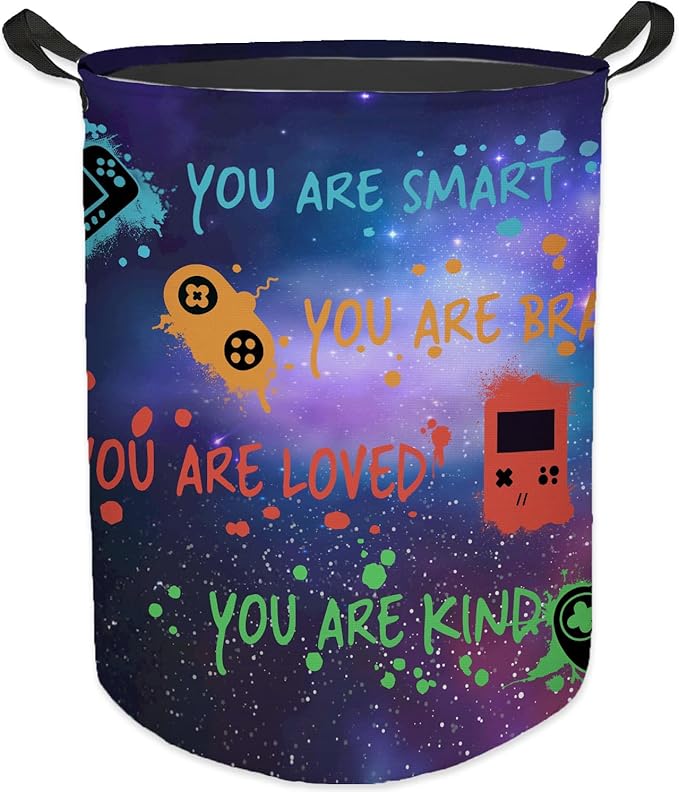 Game Gaming Laundry Basket, Toybox for Boys Room, Inspirational Laundry Basket Hamper Waterproof Collapsible Clothes Toys Storage Bin Organizer for Bedroom Bathroom Boys Gamer Room