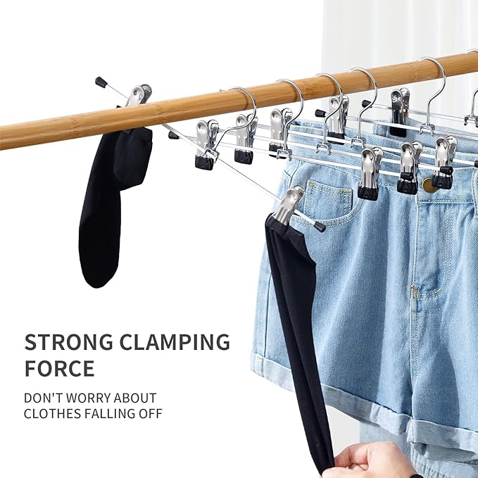 30 Pack Pants Hangers with Clips Skirt Hangers for Women Shorts Hangers Heavy Duty Metal Clothes Hanger for Closet Space Saving Non Slip Trousers Hanger Jeans Hanger for Men,Black,14 Inch