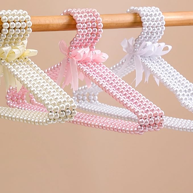 16 inch Pearl Hanger Cute Ribbon Bow Hanger Metal Elegant Clothes Hangers for Wedding Dress Photographing or Decorate Your Closet (5, Black)