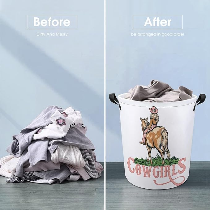 Western Laundry Basket Cowgirl Hamper Clothes Toy Storage Bin for Bedroom Bathroom Pink Western Decor