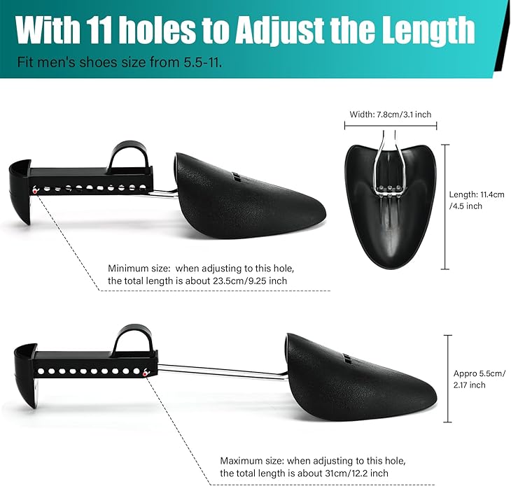 EchoDone 5 Pairs Practical Adjustable Length Men Shoe Tree Shoe Stretcher Boot Holder Shaper Support (Black Color)