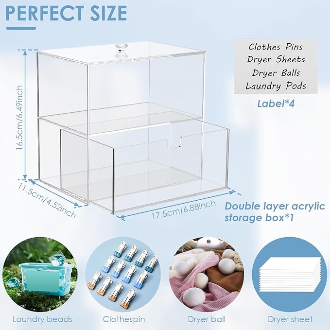 Acrylic Laundry Bead Storage Box, Dryer Sheet Holder, Acrylic Dryer Sheet Container Box for Laundry Room Organization