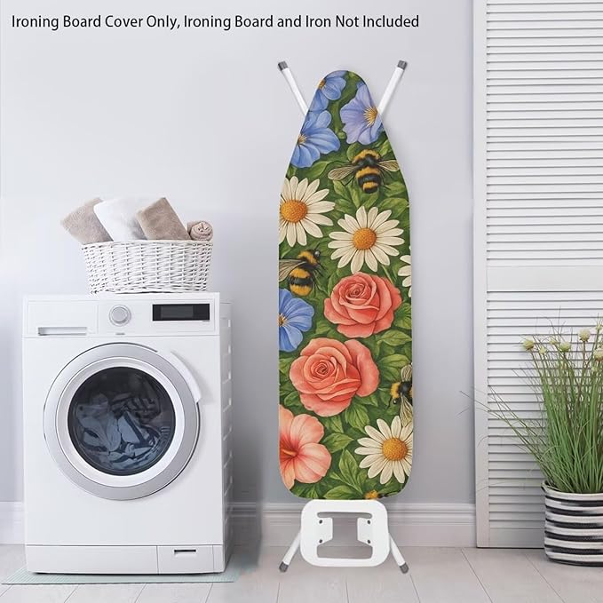 Rose Ironing Board Cover Non Stick Scorch Ironing Board Cover and Pad Standard Size 15x54 Inch Scorch Resistant Pressing Cloth for Iron