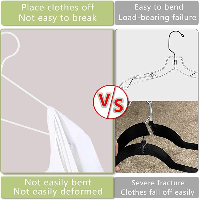 60Pack+10 Clips Luxurious Hanger Set ，16.69" Heavy Duty Matte White Metal HangersWithstands 50lbs Weight Smooth Powder Coated Finish Compact Shirt Hangers