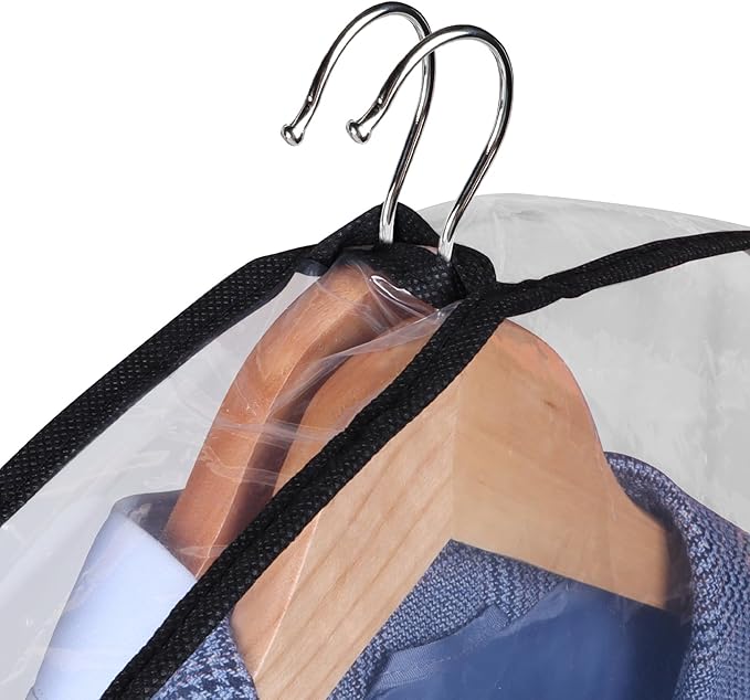 KEEGH 18"H Shoulder Covers for Clothes (Set of 12) Breathable Garment Covers Closet Dust Covers Protectors Hanger Covers for Clothes, 2" Gusset Hold More Suit, Coats, Jackets, Dress, Clear/Black