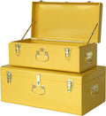Vixdonos Storage Trunk Chest Decorative Large Metal Box Set of 2 College Dorm Organizer with Hardware Hasps and Handle for Home Deocr,23.7X14.2X9.5 Inches