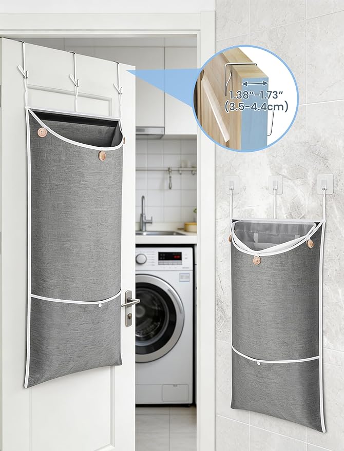 NiHome XXL Hanging Laundry Hamper Bag 39.4"x22.4" with Removable Delicates Bag, 2-in-1 Door Hamper with Dual Hooks, Wide Opening Laundry Bag for Dorm Bedroom Bathroom(Use Together or Separately)
