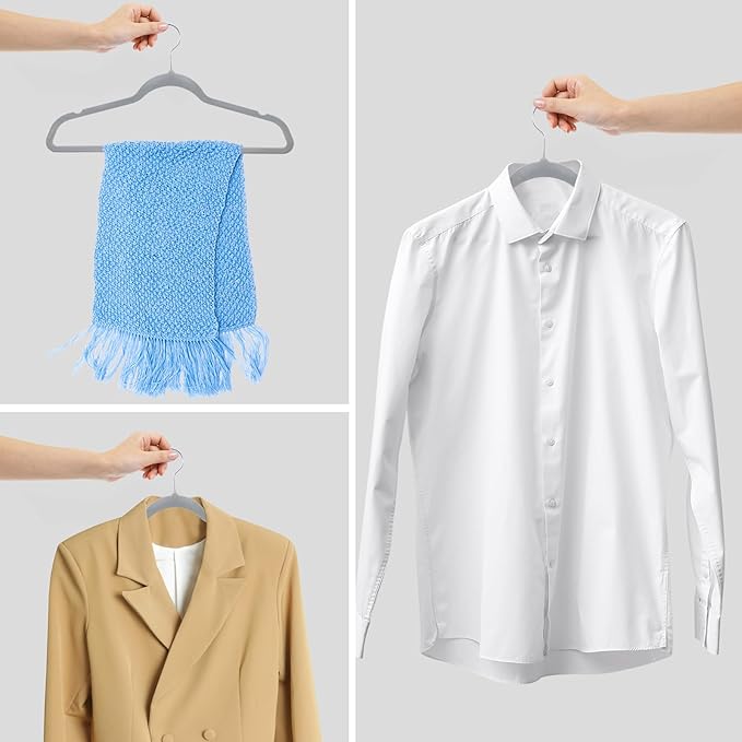 Velvet Hangers 100 Pack, Non-Slip Suit Clothes Hangers with 360 Degree Swivel Hook for Space Saving, Coats, Pants, Gray