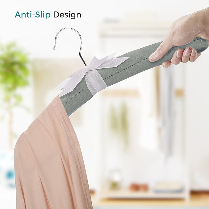JS HANGER Padded Hangers - 17 Inch Extra Large Heavy Duty Fabric Covered Coat Hangers No Shoulder Bump for Women Clothes, Sweaters, Dresses, Clothing, Weddings, Lingerie Pack of 10, Mint Green