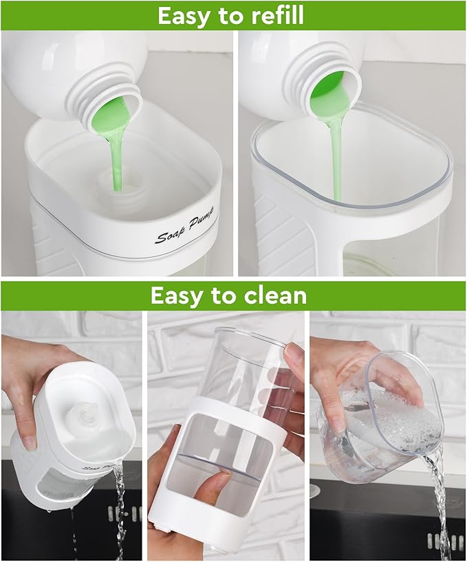 Kitchen Dish Soap Dispenser with Sponge Holder, 3-in-1 Countertop Dishwashing Soap Pump Dispenser Set for Kitchen Sink, Useful Kitchen Gadgets - White