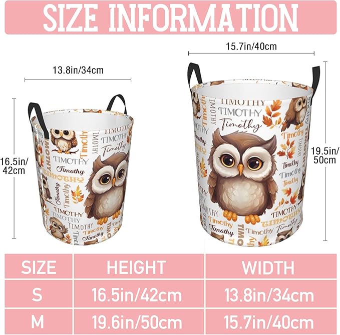Owl Laundry Basket,Personalized Laundry Hamper for Boys Girls,Custom Laundry Basket With Name, Customized Dirty Clothes Hamper for Bathroom Bedrooms,S-16.5"X 13.8"