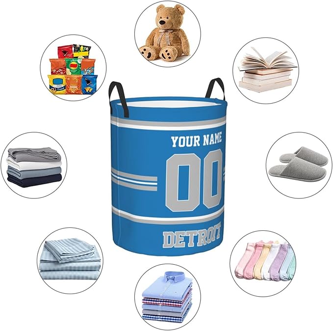 Custom Detroit Laundry Hamper Personalized Laundry Basket Customized Name And Number Collapsible Storage Basket for Bedroom Bathroom Living Room Gifts