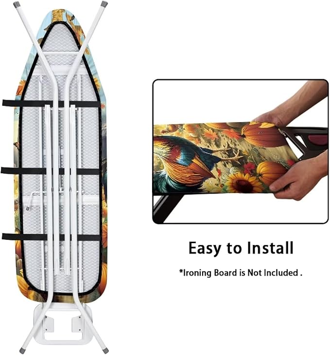 Farm Rooster Ironing Board Cover, Resist Scorching and Staining, 15x54 Heavy Duty Iron Pad Covers Standard Boards with Elastic Edges