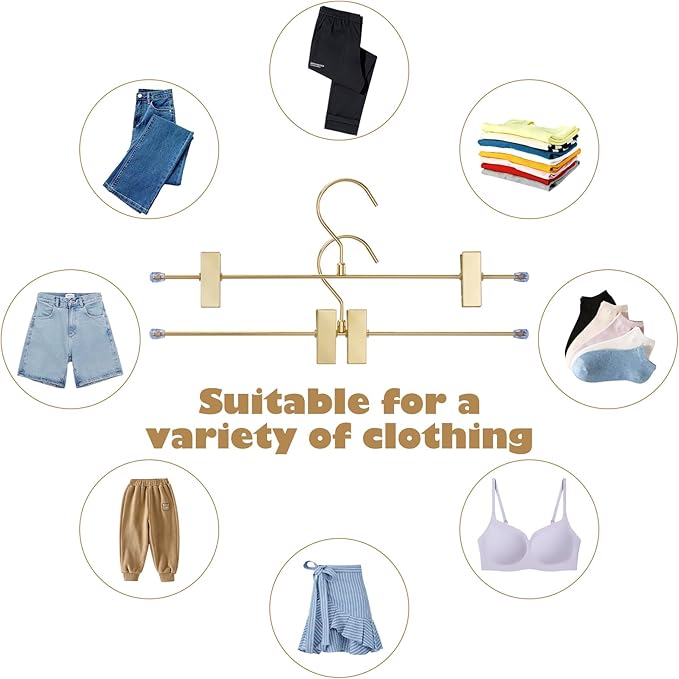 9-Pack Gold Pants Hanger, Adjustable Women's Skirt Hanger, Jeans Hanger Pants Hanger, Heavy Duty Space Saving Shorts Hanger ，uitable for Jeans, Shorts, Underwear, Sports Bras